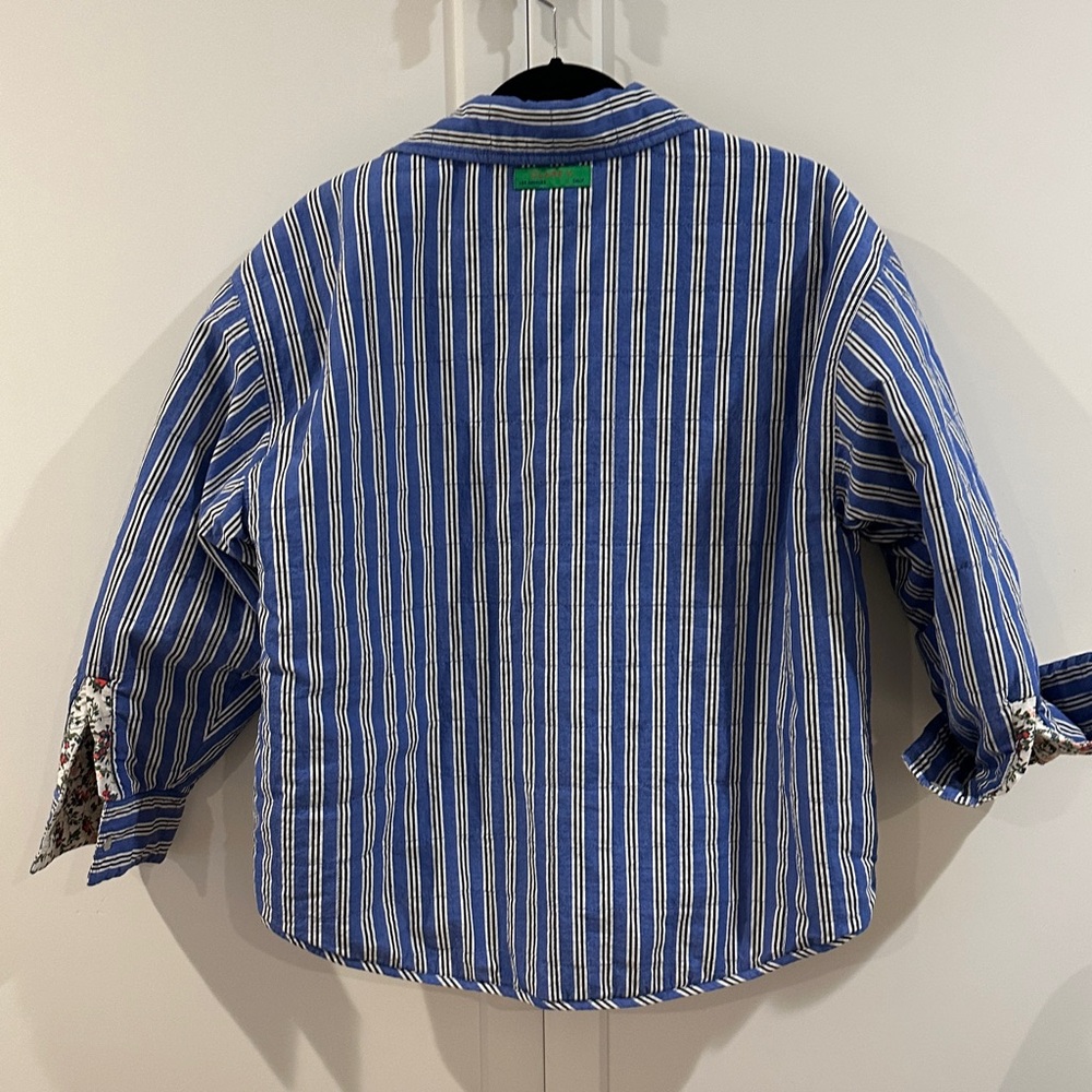 Clare V Blue and White Striped  Floral Reversible Casual Jacket - Picture 2 of 10